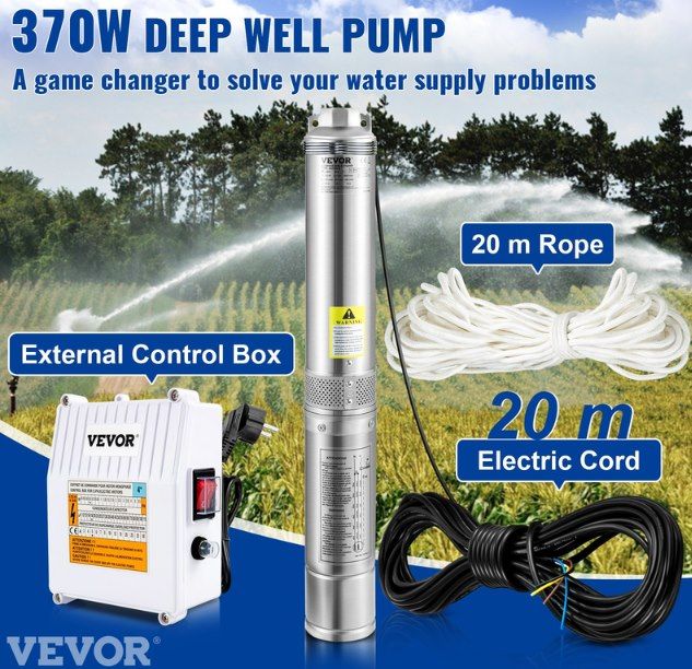 💦 VEVOR 4 Tiefbrunnenpumpe 370W & 110L/min für 95,45€ (statt 110€)
