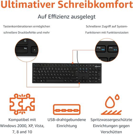 ⌨️ Amazon Basics Tastatur mit DE Layout, flach für 7,34€ (statt 11€)