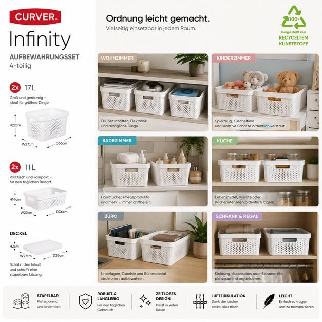 🧸 4er Set Curver Infinity Aufbewahrungsboxen (2x 11L + 2x 17L) für 24,99€ (statt 40€) 🧸 4er Set Curver Infinity Aufbewahrungsboxen (2x 11L + 2x 17L) für 24,99€ (statt 40€)