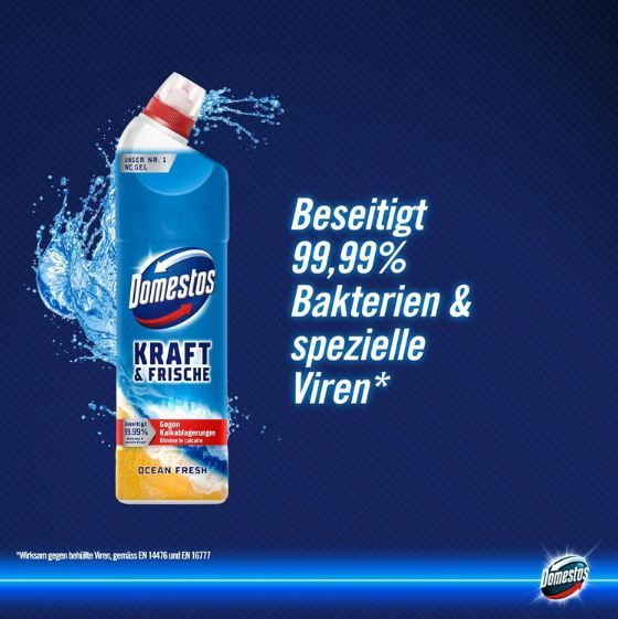 🚽 4x Domestos Kraft & Frische WC Gel Ocean Fresh, je 750ml ab 6€ (statt 8€)