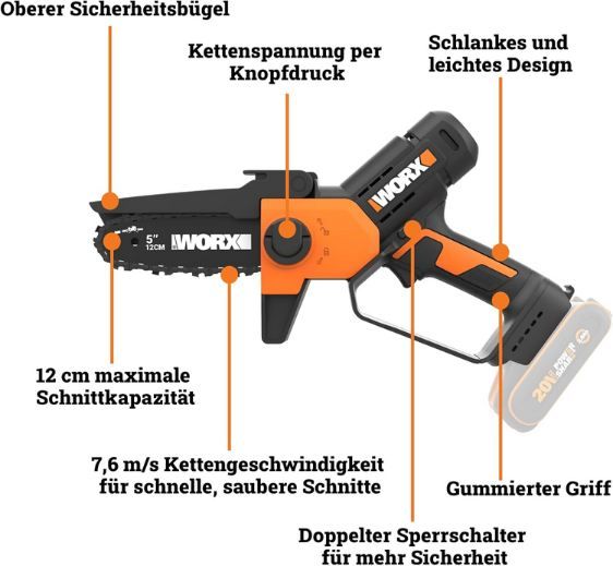 🪚 WORX WG326E.9 Akku Mini-Kettensäge, 12cm Schnittlänge für 58,99€ (statt 70€) 🪚 WORX WG326E.9 Akku Mini Kettensäge, 12cm Schnittlänge für 58,99€ (statt 70€)