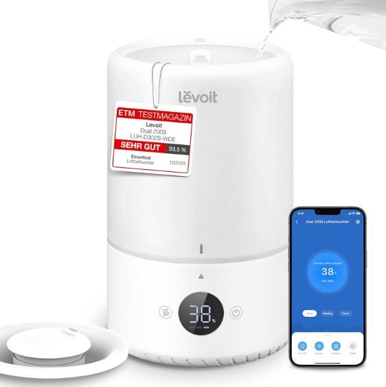💦 Levoit Smart Luftbefeuchter mit Sensor, 3L für 59,49€ (statt 74€)