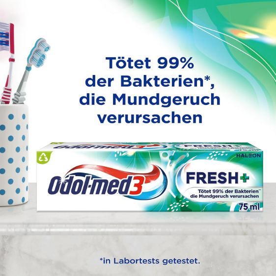 🪥 4x Odol med3 Fresh+ Zahnpasta, 75ml ab 5,32€ (statt 8€)