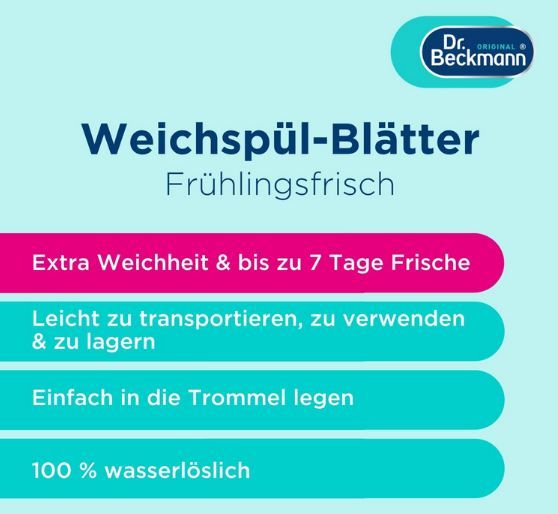 🫧 4 x 14er Pack Dr. Beckmann Weichspül-Blätter Frühlingsfrische ab 6,96€ (statt 12€) 🫧 4 x 14er Pack Dr. Beckmann Weichspül Blätter Frühlingsfrische ab 6,96€ (statt 12€)