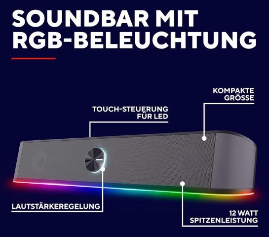 🔊 Trust Gaming GXT 1619 Rhox PC Soundbar mit RGB für 26,99€ (statt 55€)