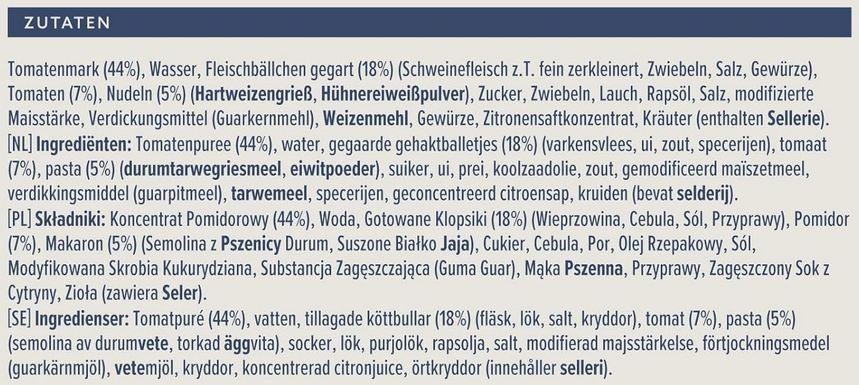 🥫 4 x 800g by Amazon Tomaten Nudeltopf mit Fleischbällchen ab 10,50€ (statt 14€)