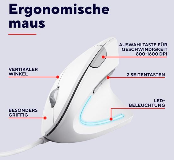 🖱️ Trust Verto White Vertikale, Ergonomische Maus mit 1,6K DPI für 15,89€ (statt 23€) 🖱️ Trust Verto White Vertikale, Ergonomische Maus mit 1,6K DPI für 15,89€ (statt 23€)