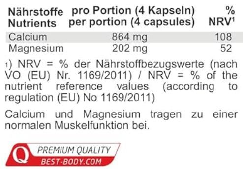 💪🏻 100er Pack Best Body Nutrition Calcium Magnesium Kapseln für 6,63€ (statt 11€)