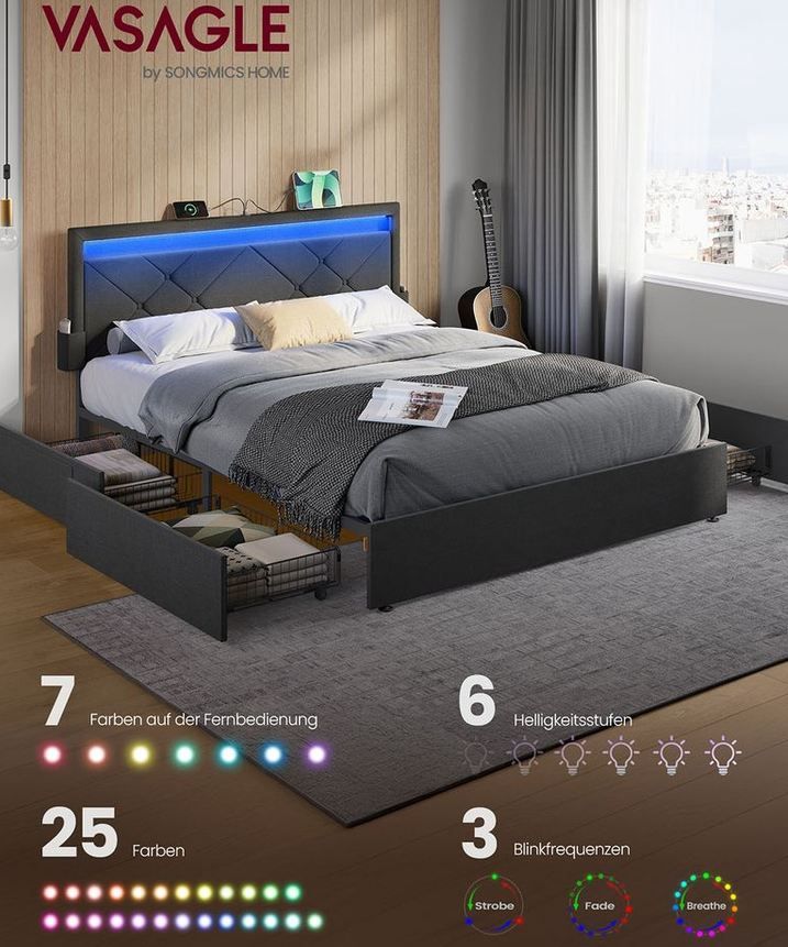 🛏️ Songmics Doppelbettgestell mit LED & 4 Schubladen, 160 x 200cm für 144,99€ (statt 202€) 🛏️ Songmics Doppelbettgestell mit LED & 4 Schubladen, 160 x 200cm für 144,99€ (statt 202€)