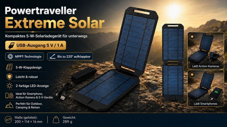 🔋 Powertraveller Extreme Solarpanel mit 5W/1.000mA für 14,89€ (statt 22€) 🔋 Powertraveller Extreme Solarpanel mit 5W/1.000mA für 14,89€ (statt 22€)