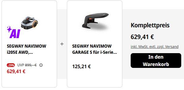 🌱 Segway Navimow i205E AWD Mähroboter bis 500m² + Garage für 629,41€ (statt 915€) 🌱 Segway Navimow i205E AWD Mähroboter bis 500m² + Garage für 629,41€ (statt 915€)