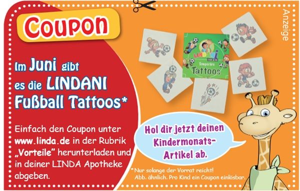 Linda-Apotheken: LINDANI Fußball-Tattoos gratis erhalten Linda Apotheken: LINDANI Fußball Tattoos gratis erhalten