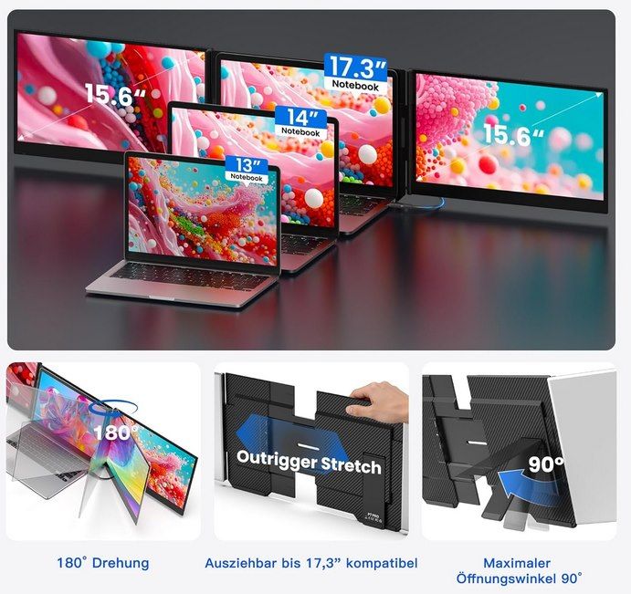 🖥️ Kwumsy P7 Pro   Laptop Bildschirmerweiterung für bis zu 17,3 Zoll für 184,99€ (statt 250€)