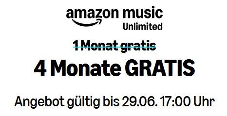 🎶 Bis 4 Monate Amazon Music Unlimited (inkl. Podcasts + Hörbücher) GRATIS (statt 40€) 🎶 Bis 4 Monate Amazon Music Unlimited (inkl. Podcasts + Hörbücher) GRATIS (statt 40€)