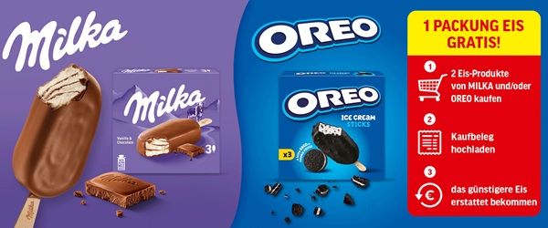 🍦 Milka  oder Oreoeis gratis   2 für 1 Aktion