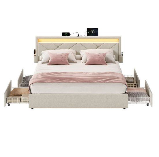 🛏️ Songmics Doppelbettgestell mit LED & 4 Schubladen, 140 x 200cm für 138,99€ (statt 190€)