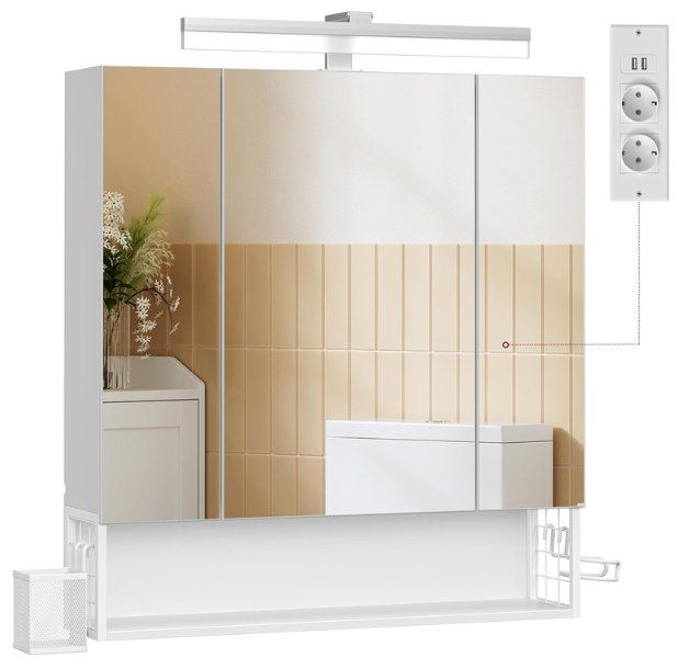 🪞 VASAGLE Badschrank mit Steckdosen und 3 Türen für 63,99€ (statt 90€)