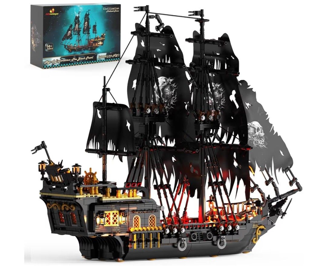 JMBricklayer Piratenschiff Bauspielzeug mit Lichtern, Großes Pearl JMBricklayer Piratenschiff Bauspielzeug mit Lichtern, Großes Pearl
