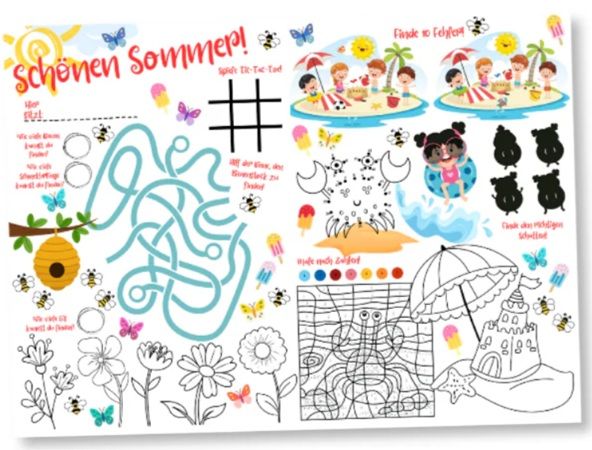 Tischunterlage Schönen Sommer! für u.a. Kindergeburtstage gratis Tischunterlage Schönen Sommer! für u.a. Kindergeburtstage gratis