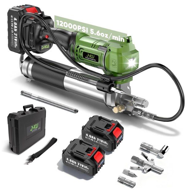 👷🏽‍♀️ J-KU 2in1 elektr. Fettpresse mit 150 ml/min & 2x 4 Ah für 65,99€ (statt 110€)