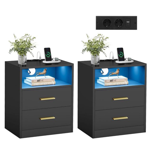 💤 2x VASAGLE Custos Nachttisch mit Ladestation & LED für 59,99€ (statt 72€)
