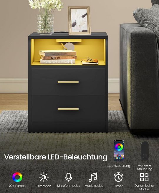 💤 2x VASAGLE Custos Nachttisch mit Ladestation & LED für 59,99€ (statt 72€)