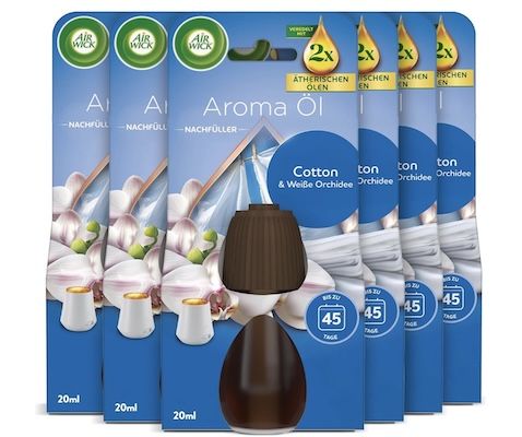 🏡 6x 20 ml Air Wick Aroma Öl Cotton und Weiße Orchidee für 23,99€ (statt 36€)