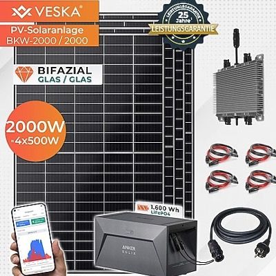 🏠 VESKA 2000W Balkonkraftwerk mit 1,6kWh Anker-Batterie ☀️ für 1.065€ (statt 1.299€)