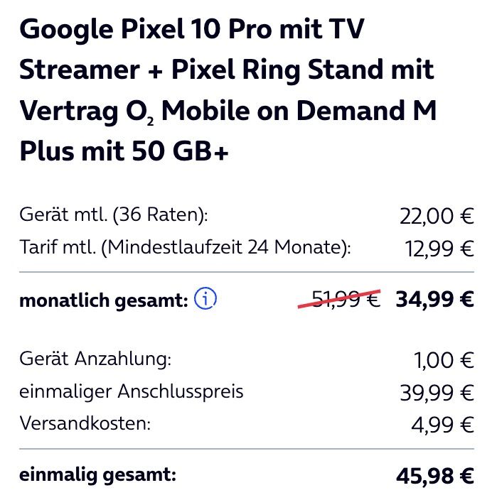 📱 Google Pixel 10 Pro für 1€ mit O2 Allnet 50GB für 34,99€ ➡️ Gratis TV Streamer & Pixelsnap Ring