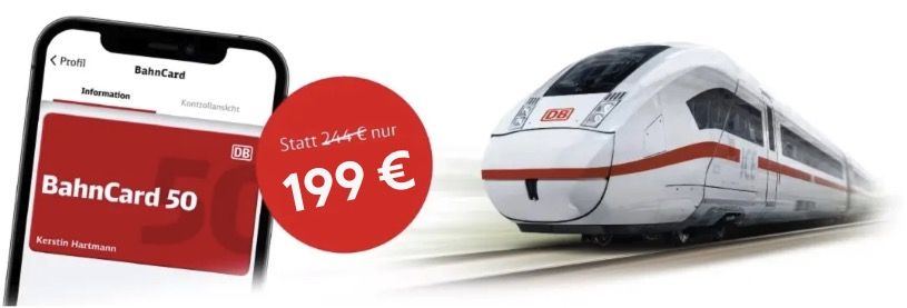 🚂💨 DB BahnCard 50 mit 1 Jahr Laufzeit mit 20% Rabatt ➡️ für 199€ (statt 244€) 🚂💨 DB BahnCard 50 mit 1 Jahr Laufzeit mit 20% Rabatt ➡️ für 199€ (statt 244€)