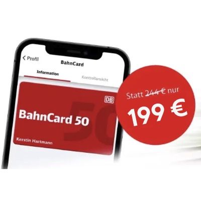 🚂💨 DB BahnCard 50 mit 1 Jahr Laufzeit mit 20% Rabatt ➡️ für 199€ (statt 244€)