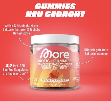 🍓 40x MORE Biotic+ Peach Strawberry Gummies für 17,99€ (statt 30€) 🍓 40x MORE Biotic+ Peach Strawberry Gummies für 17,99€ (statt 30€)
