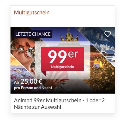 🧳 Animod Hotelgutscheine und Kurzreisen ➡️ ab 25€ pro Person und Nacht 🧳 Animod Hotelgutscheine und Kurzreisen ➡️ ab 25€ pro Person und Nacht