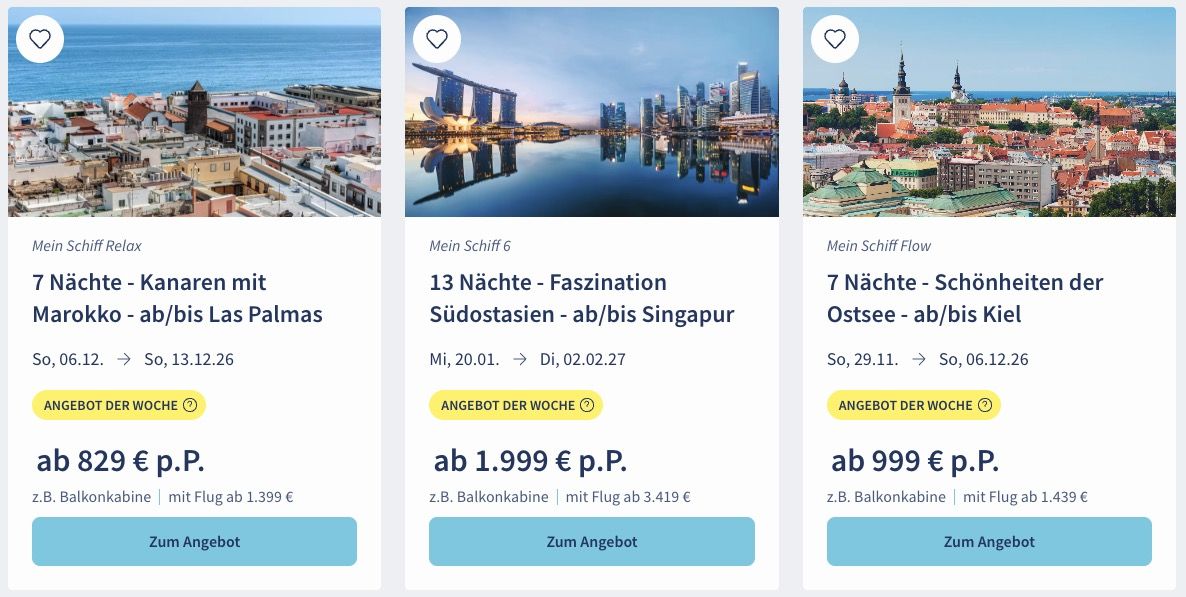 🚢 TUI Cruises Mein Schiff Wochenendangebote 🏝️ z.B. 3 Nächte Kopenhagen ab 399€ p.P.