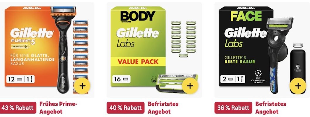 🔝🤑🪒 Amazon: Gillette im frühen Prime Sale mit bis  43% 👉🏻 Body & Intimate Rasierer + 5 Klingen für 30€ (statt 35€)