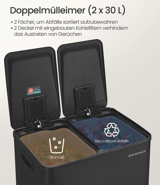 🗑️ SONGMICS Mülleimer aus Stahl mit 2 Fächern & Softclose-Deckel für 64,99€ (statt 83€) 🗑️ SONGMICS Mülleimer aus Stahl mit 2 Fächern & Softclose Deckel für 64,99€ (statt 83€)