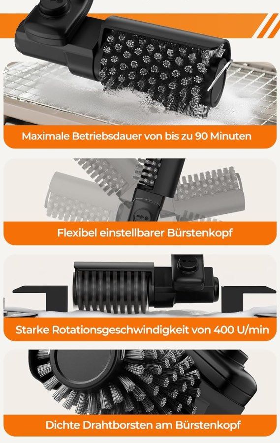 🥩 YKYI elektr. Grillbürste mit 180° Winkel und 2 Aufsätze für 19,99€ (statt 40€)