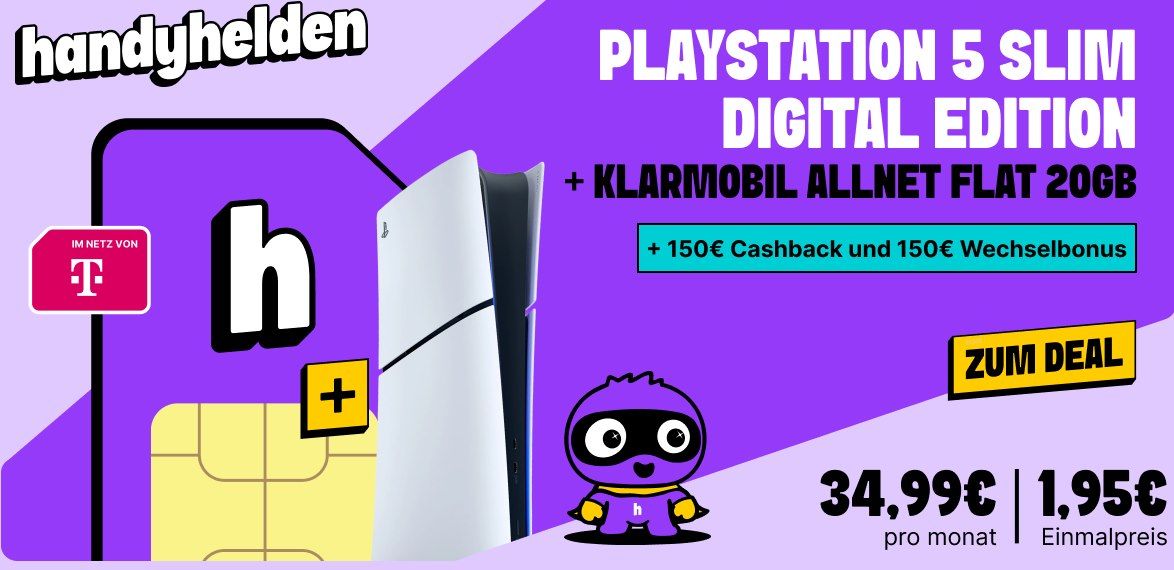‼️ Eff. -0,76€ mtl 🎮 Playstation 5 Slim Digital für 1,95€ + 20GB Telekom für 34,99€ mtl + 💰 300€ Bonus ‼️ Eff. 0,76€ mtl 🎮 Playstation 5 Slim Digital für 1,95€ + 20GB Telekom für 34,99€ mtl + 💰 300€ Bonus