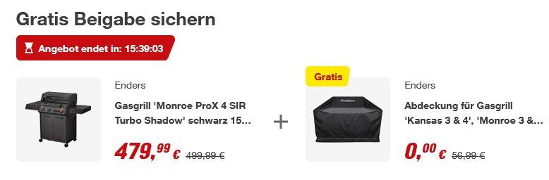 Fehler? 🍖 Enders Monroe ProX 4 SIR Turbo Shadow Gasgrill 4 Brenner + Abdeckhaube ab 479€ (statt 703€)