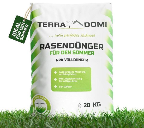 🌱 TerraDomi Rasendünger Sommer 20kg für 1000m² für 38,36€ (statt 48€) – ideal bei Hitze