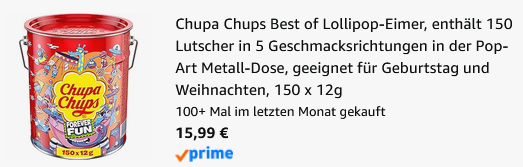 đChupa Chups Best of Lollipop-Eimer mit 150 Lutscher ab 15,99⏠(statt 25âŹ) - nur 0,10⏠pro Lolly đChupa Chups Best of Lollipop Eimer mit 150 Lutscher ab 15,99⏠(statt 25âŹ) nur 0,10⏠pro Lolly