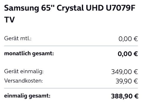 🤔 Fehler? 📺 Samsung GU65U7079F   65 Zoll Crystal UHD TV für 388,90€ (statt 641€)