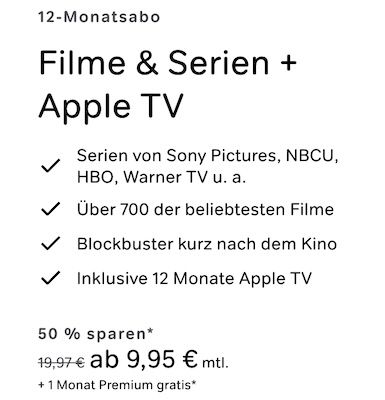 🔥 WOW TV Filme & Serien + Apple TV für 9,95€ mtl. (statt 20€)