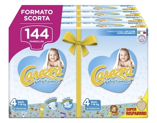 👶 144er Pack Carezza Baby Comfort Maxi Windeln Größe 4 (7 18 kg) für 28,97€ (statt 46€)