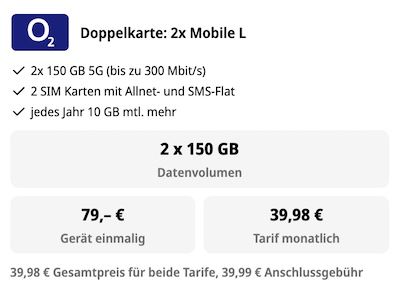 đ Apple iPhone 17 fĂŒr 79⏠+ 2x o2 Allnet-Flat mit je 150GB fĂŒr zusammen 39,98⏠mtl. đ Apple iPhone 17 fĂŒr 79⏠+ 2x o2 Allnet Flat mit je 150GB fĂŒr zusammen 39,98⏠mtl.