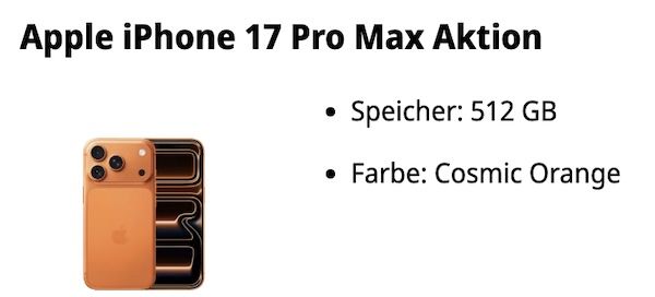 🔥 Gutscheinfehler: z.B. 🍏 Apple iPhone 17 Pro Max nur 1€ + Telekom 50GB für 59,95€ mtl. + 130€ Bonus