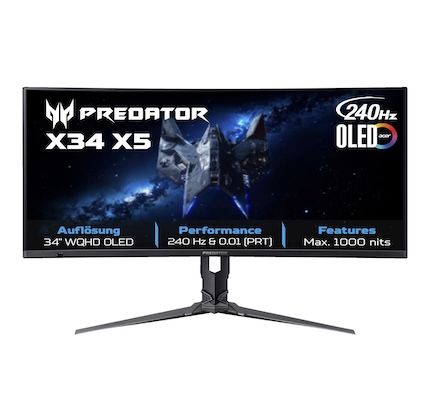 🔥 Mega-Kurs 🖥️ Acer Predator X34 X5 – 34 Zoll QHD OLED Monitor für 329€ (statt 550€)