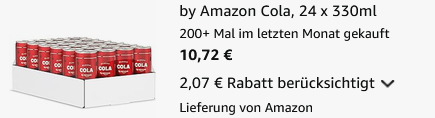 🥤 24x by Amazon Cola je 330ml ab 10,72€ (statt 15€) - nur 0,44€ pro Dose 🥤 24x by Amazon Cola je 330ml ab 10,72€ (statt 15€) nur 0,44€ pro Dose