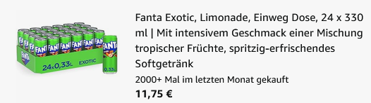 đ„€ 24x Fanta Exotic je 330ml Dose ab 11,75⏠(statt 21âŹ) - 0,50⏠pro Dose! đ„€ 24x Fanta Exotic je 330ml Dose ab 11,75⏠(statt 21âŹ) 0,50⏠pro Dose!