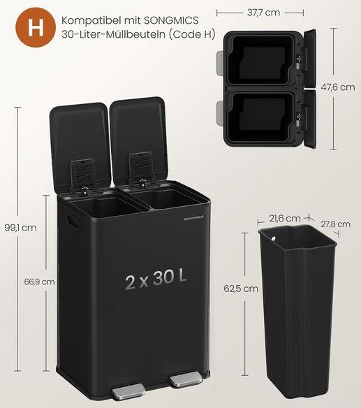 🗑️ SONGMICS Mülleimer aus Stahl mit 2 Fächern & Softclose-Deckel für 64,99€ (statt 83€) 🗑️ SONGMICS Mülleimer aus Stahl mit 2 Fächern & Softclose Deckel für 64,99€ (statt 83€)